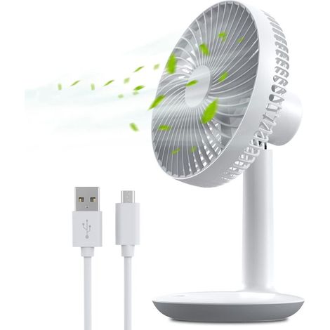 Wiederaufladbarer Usb-tischventilator 4000 Mah – 4 Leise Geschwindigkeiten – 50° Neigung – Bürstenloser Motor – 16 Cm Kompakt