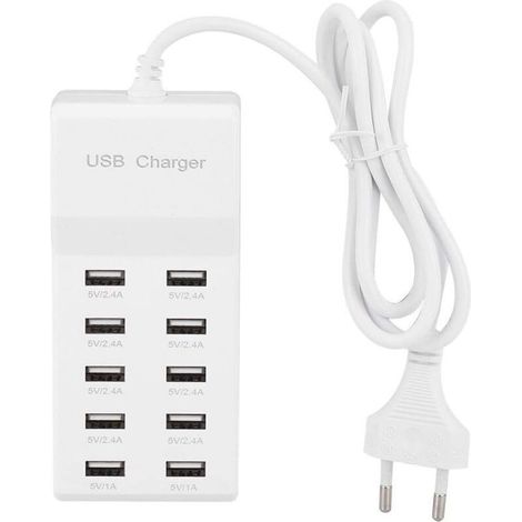 Fdit Usb-wandladegerät, 10-port-usb-multi-ladestation, 100-240v Stromleiste Für Usb-hub Auf Reisen Mit Kabel Für Mehrere Geräte (eu)