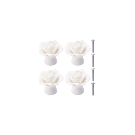 4er-set Keramikgriffe, Blumenmuster Rosengriff Aus Porzellan In Rosa Für Schubladen, Schränke Und Schranktüren (weiß)