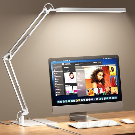 Schreibtischlampe - Ultraflache Basis Und Verstellbarer Gelenkarm, Mit Timer-funktion, Speicherfunktion, 1300lm, 12w, Weiß