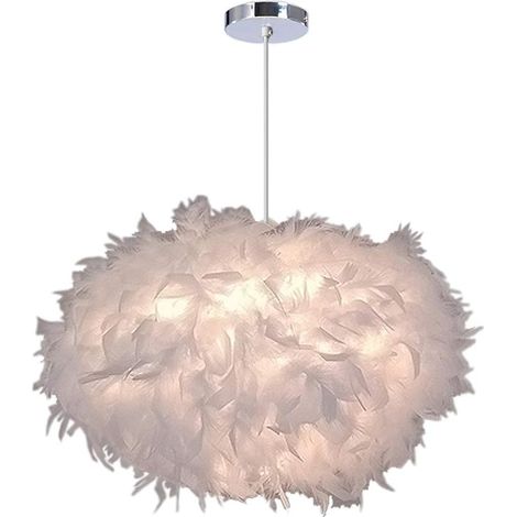 Moderne Hängeleuchte Aus Weißen Federn, Ovale Form, Ø 40 Cm, Höhe 25 Cm, Für Schlafzimmer