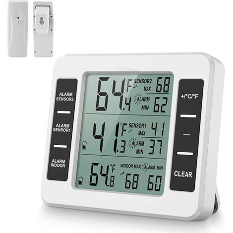 Digitaler Kühlschrankthermometer, Lcd-bildschirm, Innen-/außenthermometer Für Kühlschränke Mit 2 Drahtlosen Sensoren Und Audioalarm Für Zuhause, Restaurant Und Bar