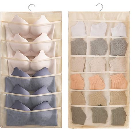 Hängender Organizer – 30 Taschen Für Schrank, Bhs, Unterwäsche, Socken, Krawatten, Großer Wandorganizer Für Kleidung, Platzsparend, Doppelseitig (24 Reißfestes Weiß)