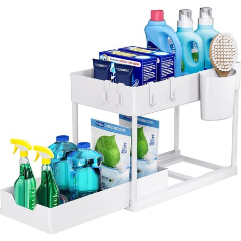 2er-set Unterwaschbecken-regale, Multifunktionale Schiebeorganizer Mit Herausnehmbaren Schubladen Für Bad Und Küche, Weiß
