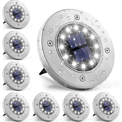 Lumière 12 Leds 8 Stück Solarleuchten Für Den Boden, Weiß, Edelstahl, Wasserdicht Für Außen, Garten, Terrasse, Rasen, Hof, Gehweg [energieklasse A+++](weißes Licht)