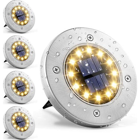 12 Leds Solarleuchten Außen 4 Stück Bodenstrahler Gartenlampen Weiß Edelstahl Wasserdicht Für Draußen, Garten, Terrasse, Rasen, Hof, Gehweg