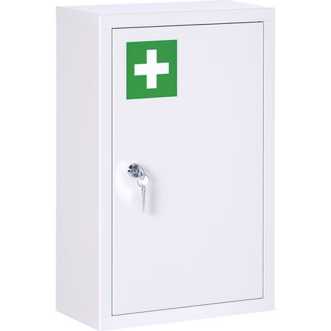 Wand-apothekerschrank Aus Stahl, 3-stufiger Medikamentenschrank Mit Abschließbarer Tür Und 2 Schlüsseln, 30x14x46 Cm, Weiß