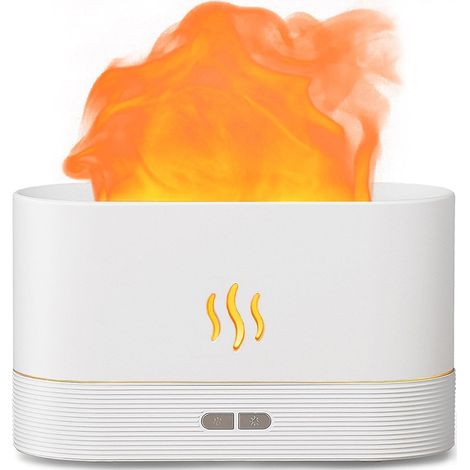 Luftbefeuchter Mit Flammeneffekt, Ätherisches Öl-diffusor, 2 Helligkeitsstufen, Automatische Abschaltung, 180 Ml, Weiß