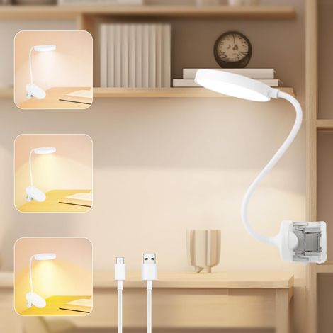Lampe Pince 20 Led Lampe, Wiederaufladbare Tischlampe, Flexible Klemmlampe Für Nachttisch, Leselampe Mit 3 Lichtmodi Und Dimmbarer Helligkeit, Für Büro, Kleine Klemmlampe Zum Lesen Im Bett