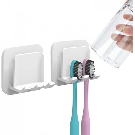 2er-set Selbstklebende Wand-zahnbürstenhalter, Wasserdichter Haken, 2-in-1 Zahnbürsten- Und Becherhalter Für Badezimmer Und Dusche (weiß)