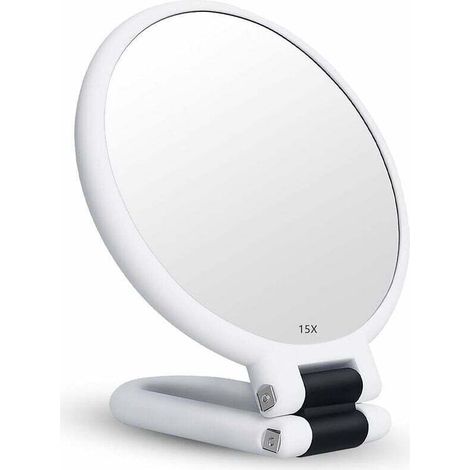 15x Vergrößerungsspiegel, Doppelseitig, Klappbar Mit Griff, Handspiegel Für Make-up, Friseur-palettenspiegel, Faltbarer Spiegel Für Verschiedene Make-up-details (weiß)