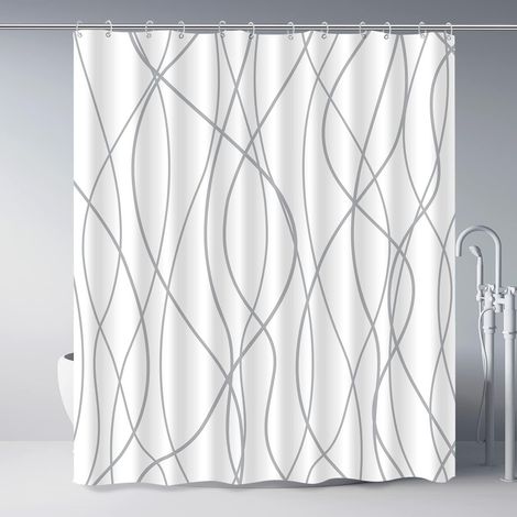 Gestreifter Duschvorhang, Weiß, 120x180 Cm, Wasserdicht, Für Badezimmer, Badzubehör, Maschinenwaschbar.