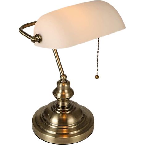 Banker-schreibtischlampe Aus Weißem Milchglas Mit Kettenzug Und Steckerfassung