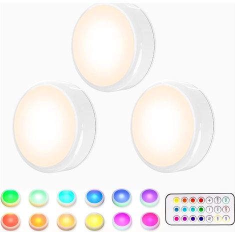 Schrankleuchte, Led-nachtlicht Rgb 16 Farben Kabellos, Led-treppen-/spielleuchte, Mit 1 Fernbedienung Und Synchronisationsfunktion, 3er-pack