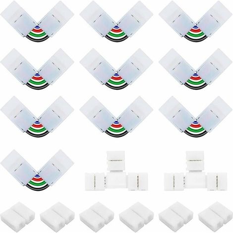 Led-strip-verbindungsset 5050, 4-polig, 10 Mm, Enthält 6 Lückenlose 10-mm-verbinder, 10 L-förmige 4-polige Verbinder Mit Einstellbarem Winkel, 2 T-förmige Verbinder Für Smd-streifen - Liaiki