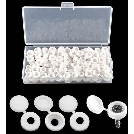 100 Stück Kunststoff-schraubkappen, Scharnierschraubenabdeckungen Für Schrauben Größe 6/8, Mit Aufbewahrungsbox, Druckknopf-schraubdeckel Für Möbel, Schränke, Regale, Weiß