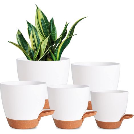 Selbstbewässernder Blumentopf Mit Drainageloch, Blumentöpfe Für Den Garten, 5er-set - 17,8/16,5/15,2/13,9/12,7 Cm, Weiß