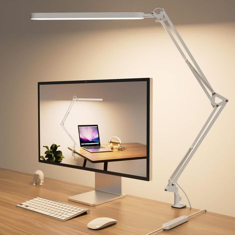 Led-schreibtischlampe - Architektenlampe 1300lm - 5 Farbmodi X 11 Helligkeitsstufen - Verstellbarer Schwenkarm - Timer- Und Speicherfunktion - 12w Tischlampe - Weiß