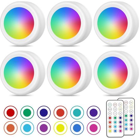 Kabellose Led-spotlights, Farbige Schrankleuchten Mit Fernbedienung, Batteriebetriebene Küchenbeleuchtung Für Unter Schränken, Einstellbare Led-nachtlichter, 6er-pack