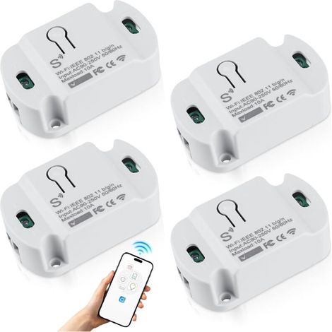 4er-pack 10a Wifi-schaltermodul: Kabelloser Tuya Smart Life Wifi-schalter, Diy-einbauassistent, Kompatibel Mit Alexa Und Google