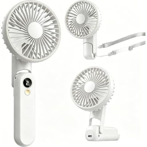 Handventilator, Mini Tragbarer Usb-aufladbarer Ventilator 4000 Mah, Taschenventilator Mit 5 Geschwindigkeiten, 180° Faltbarer Schreibtischventilator Mit Led-bildschirm Für Büro, Reise, Strand, Camping