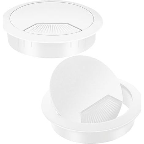 2er-set Kabeldurchlässe Für Den Schreibtisch - 60 Mm - Weiß - Kunststoff-kabeldurchlass - Für Tisch Und Büro