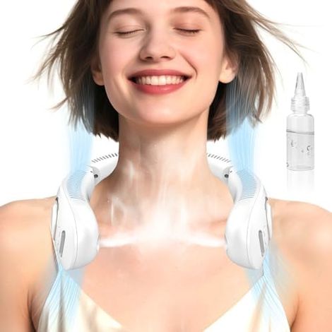 Halsventilator Mit Vernebelung, Tragbare Halsventilatoren, Die Kalte Luft Blasen, Faltbarer, Blattloser Personalventilator, Leiser Kopfhörer, Usb-c Wiederaufladbar Mit Batterien