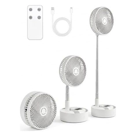 8-zoll Tragbarer Wiederaufladbarer Standventilator, Standventilator Mit 5 Geschwindigkeitsstufen, 120° Oszillation, 90° Neigbarer Kopf, Timer 1–8 Stunden, Fernbedienung, Faltbar Für Innen- Und Außenbe