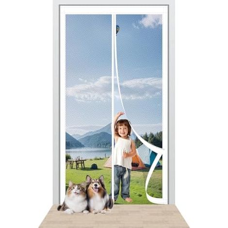 Magnetische Fliegengittertür 138 X 220 Cm, Ultrafeines Netz, Magnetische Fliegengittertür Ohne Bohren, Einfache Installation Für Die Meisten Fenster- Oder Türtypen, Weiß