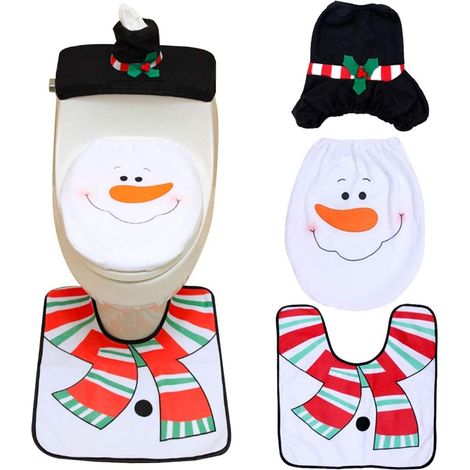 3-teiliges Weihnachts-toilettensitzbezug-set, Dekoration Für Weihnachten, Abdeckung Für Wc-sitz Und Spülkasten Sowie Badematte, Festliche Dekoration (schneemann)