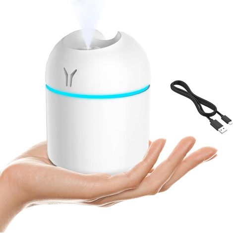 Tragbarer 3-in-1-miniluftbefeuchter, Kühler Nebel 250 Ml, Bunte Nachtlichtfunktion, Usb-anschluss, Geeignet Für Auto Und Reisen (weiß)