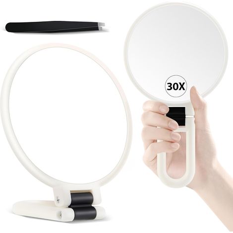 30-fach Vergrößernder Spiegel, Handspiegel Mit Griff, Doppelseitiger Handspiegel Mit 30-facher/1-facher Vergrößerung, Reise-make-up-spiegel
