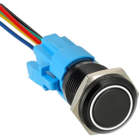 16mm 12v Dc Selbsthaltender Drucktastenschalter, 1no1nc Spdt-schalter Mit Wasserdichtem Ringförmigem Led-schalter Für 0,63" Montageloch Mit Steckdose (weiß)