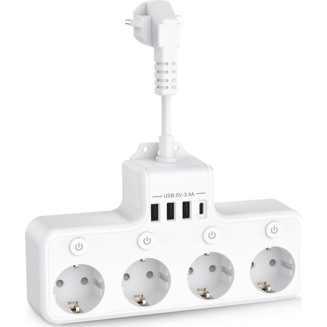 8-in-1 Mehrfachsteckdose Mit 4 Steckdosen Und 4 Usb-anschlüssen, Reiseladegerät (5v/3a, 5v/2,4a), Elektrische Mehrfachsteckdose 3680w 16a Mit 4 Einzelnen Schaltern Für Zuhause Und Büro - Weiß