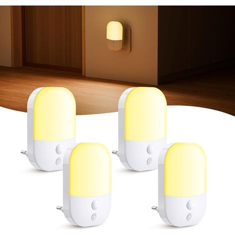 4er-pack Nachtlicht Mit Dämmerungssensor, 5 Helligkeitsstufen, Ein/aus/auto-modi, 3000k Warmweiß, 0,3w, Led-nachtlicht Für Flure, Treppen, Schlafzimmer, Küchen, Wohnzimmer, Garagen