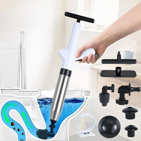 Hochdruck-kanalreiniger, Druckluft-wc-entstopfer Mit 4 Verschiedenen Saugnäpfen, Toilettenkolben (weiß)