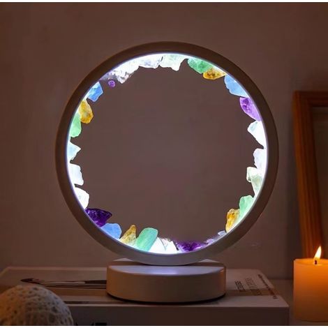 Natürliche Kristalllampe, Drei Beleuchtungsmodi, Einstellbare Helligkeit, Usb-stromversorgung (rund, Weiß, Chakela)
