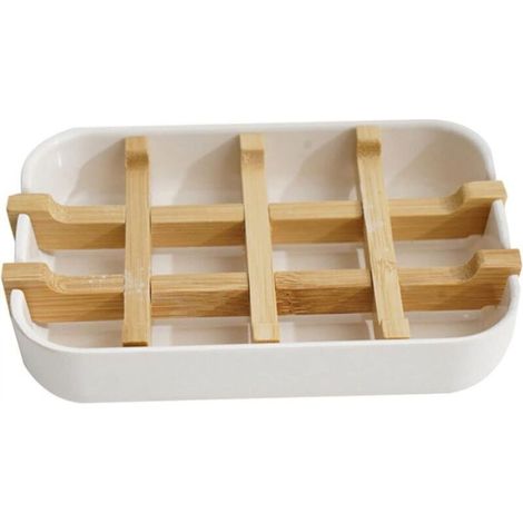 Holzseifenschale Für Die Duschsäule, Weißes Bambus-badewannenablage Für Das Badezimmer.