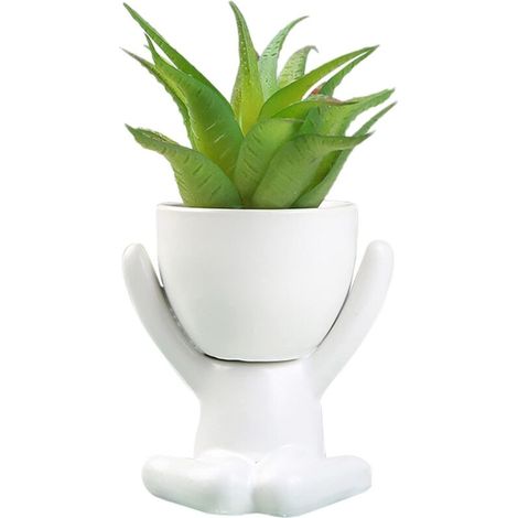 Kreativer Weißer Keramik-sukkulententopf In Menschlicher Form Für Blumen
