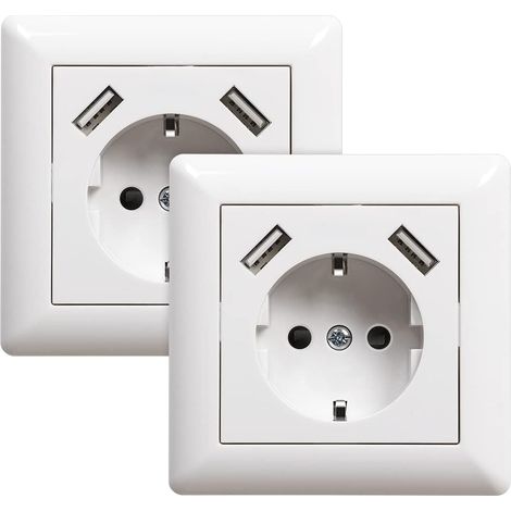 Einbaubare Usb-steckdose Mit Usb-anschluss (max. System 55 Schutzkontakt-steckdose Für Smartphone, Mp3, Glänzend Weiß, 2 A)