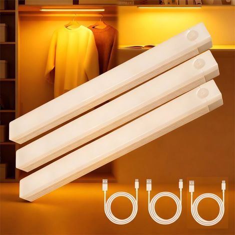 Led-schrankleuchte Mit Bewegungsmelder, 2000 Mah, Usb-c Wiederaufladbar, Beleuchtung Für Küche, Studierzimmer, Nachtlicht, Treppe, Magnetische Montage (3 Stück, 3000 K, 10 Cm)