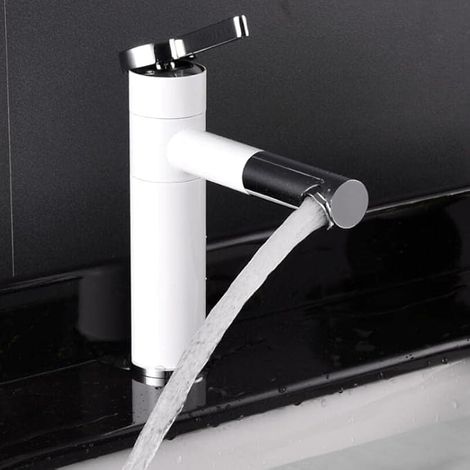 Schwenkbarer Wasserhahn + Griff Oder Für Badezimmer, Eleganter Waschbeckenwasserhahn, Weiß