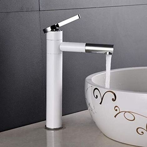 Drehbarer Wasserhahn + Griff Oder Für Badezimmer, Eleganter Waschbeckenwasserhahn, Weiß, Hoch