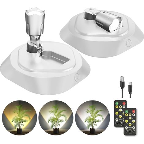 2 Sets Kabellose Dreifarbige Led-spots Mit Fernbedienung, Timer, Wiederaufladbar, Dimmbar, Weiß