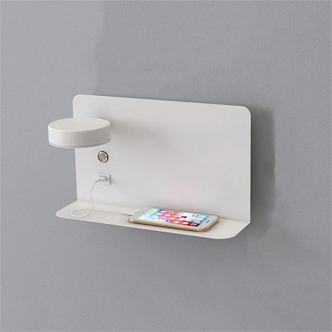 Led-wandleuchte, 3-farben Dimmbare Led-wandleuchte Mit Schalter Und Usb-anschluss Für Schlafzimmer Und Flur, Weiß (links)