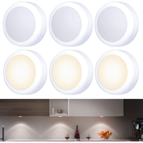 Set Aus 6 Kleinen Led-touch-spots, Selbstklebend, Batteriebetrieben, Für Den Innenbereich, Schränke, Küchenschränke, Warmweiß