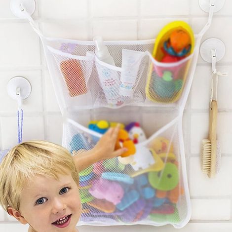 Badewannenspielzeug-organizer Aus Mesh Mit 2 Ultrastarken Haken – Die Halterung Für Badewannenspielzeug Und Der Korb Für Badezimmer Oder Dusche – Für Kinder Und Kleinkinder