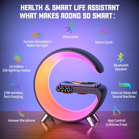 Kabellose Ladelampe: Intelligente Stimmungsbeleuchtung, Bluetooth-lautsprecher, Kabelloses Ladegerät, Led-nachtlicht