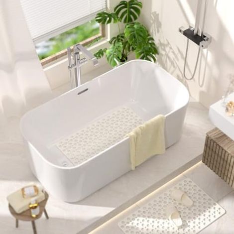 Rutschfeste Badematte, 75 X 43 Cm Duschmatte Ohne Bpa, Schimmelresistent & Maschinenwaschbar, Rutschfeste Badematte Mit Effizienter Drainage Und Leicht Zu Reinigen, Weiß