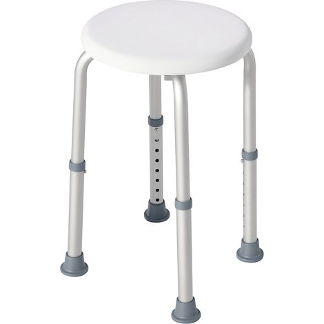 Höhenverstellbarer Duschhocker, Ergonomischer Duschsitz, Rutschfeste Füße, Max. Belastung 136 Kg, Aluminium Hdpe Weiß